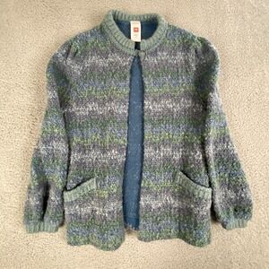 St. Michael Sweater Womens 14 Wool Blend Open Front Cardigan Chunky Fisherman